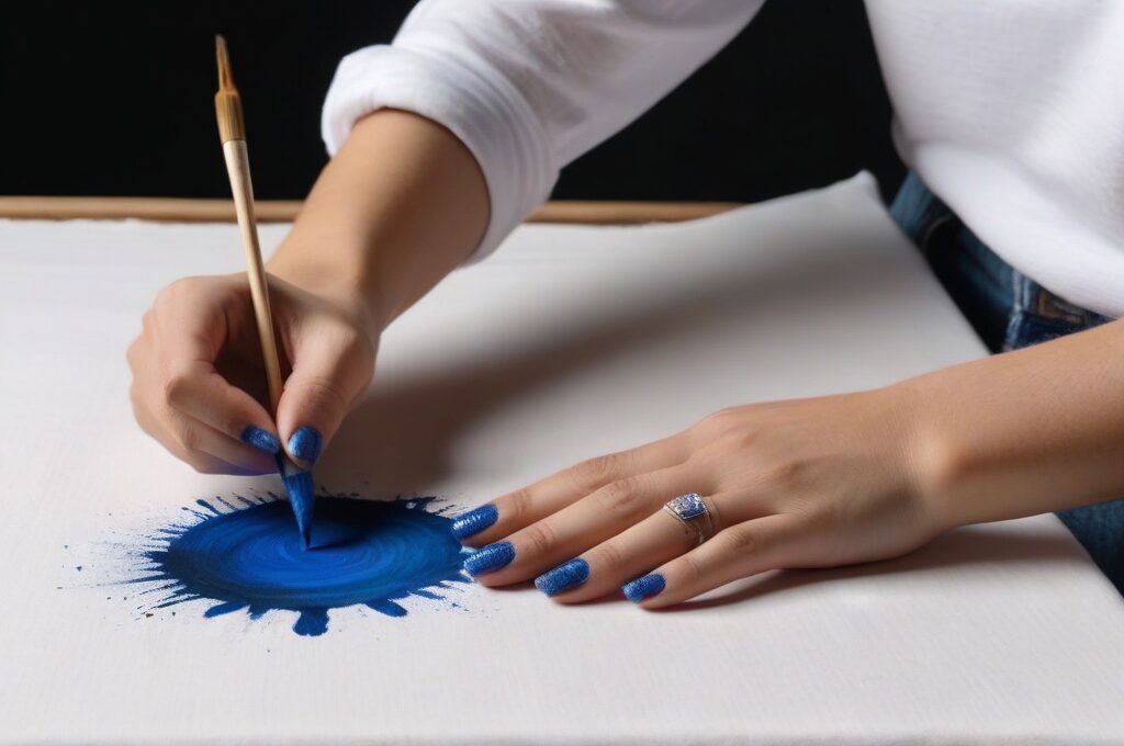 Manos pintando un diseño detallado sobre camiseta de algodón blanca con pintura para tela