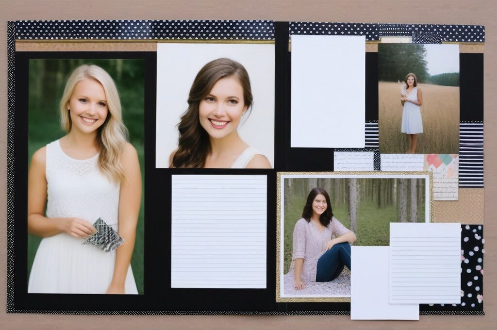 Página de scrapbook híbrido combinando fotos impresas con elementos digitales y washi tape